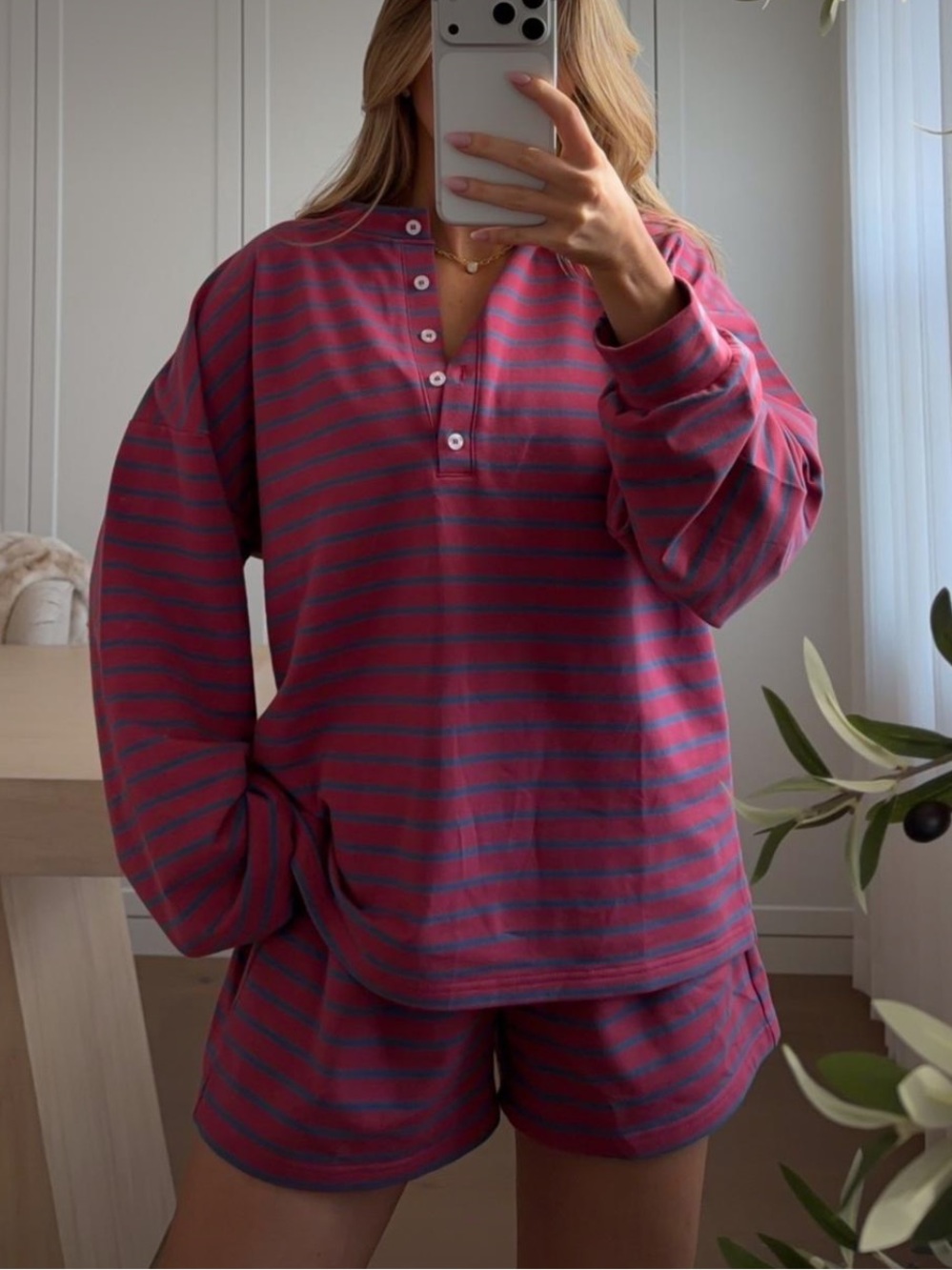 Womens Striped boyfriend Set - Pink & Blue